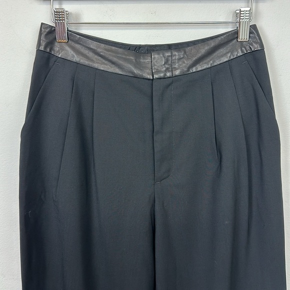 Alice + Olivia Wide Leg Wool with Lamb Leather Trim Trouser Pants Sz 4 - Picture 2 of 8